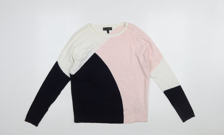 Phase Eight Womens Pink Cream Navy Colour Block Jumper XS