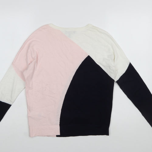 Phase Eight Womens Pink Cream Navy Colour Block Jumper XS
