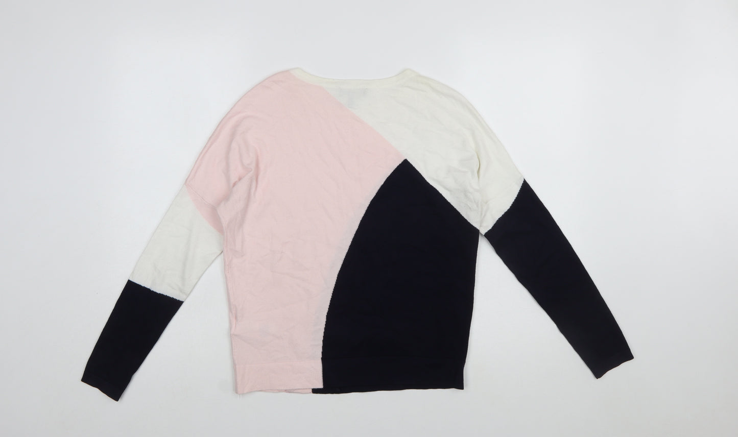 Phase Eight Womens Pink Cream Navy Colour Block Jumper XS
