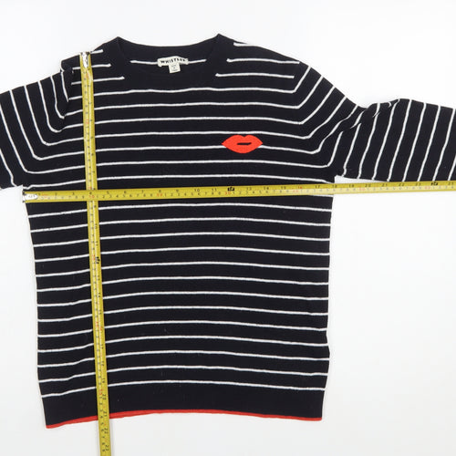 Whistles Women Navy Striped Cotton Jumper with Red Lips Motif Size 12
