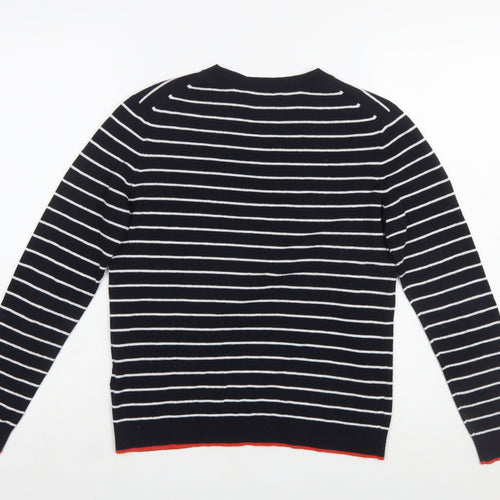 Whistles Women Navy Striped Cotton Jumper with Red Lips Motif Size 12