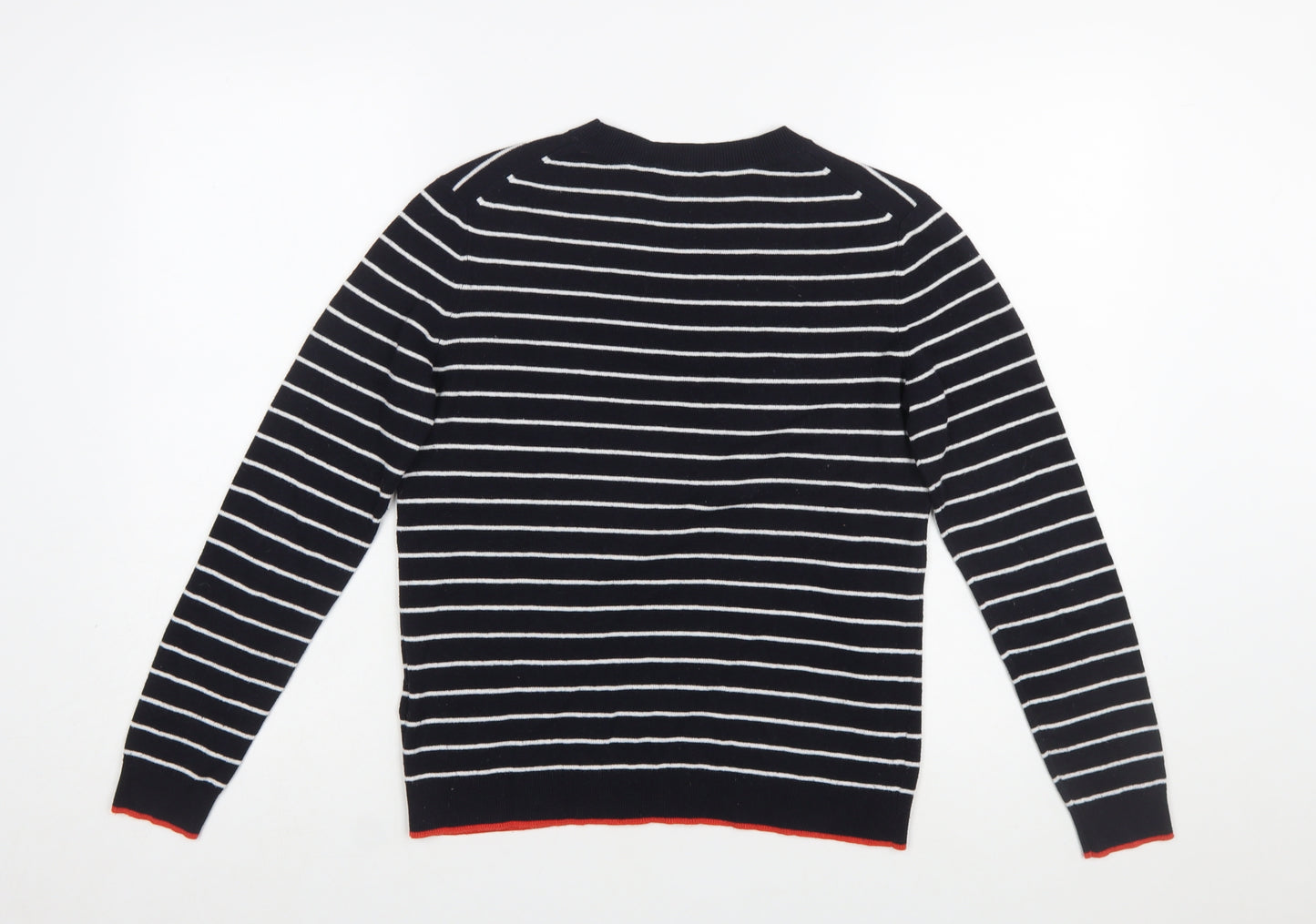 Whistles Women Navy Striped Cotton Jumper with Red Lips Motif Size 12