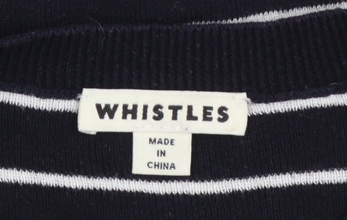 Whistles Women Navy Striped Cotton Jumper with Red Lips Motif Size 12