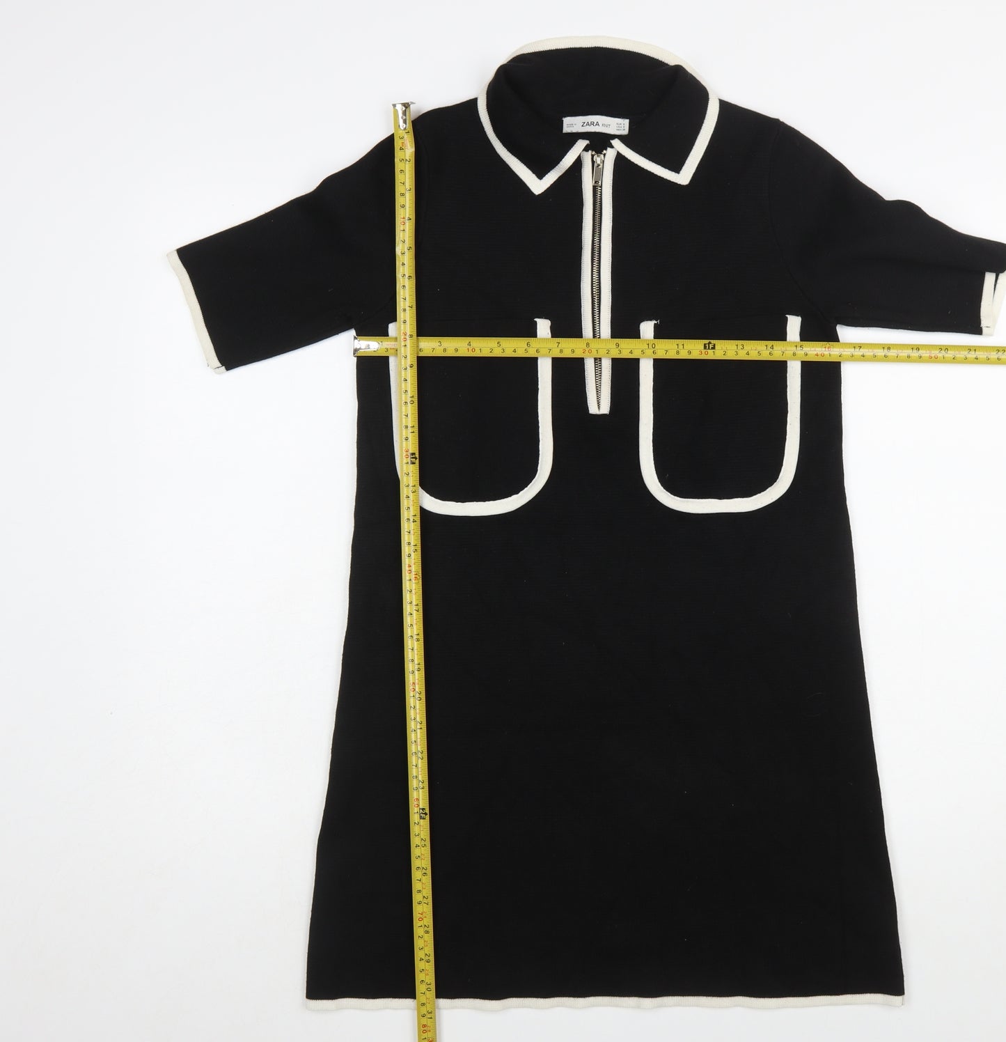 Zara Women Black Collared Knit Shift Dress Size S