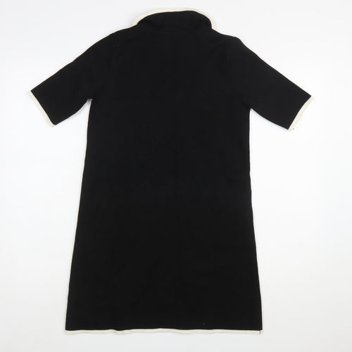Zara Women Black Collared Knit Shift Dress Size S