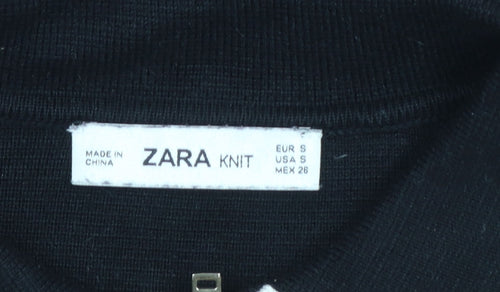 Zara Women Black Collared Knit Shift Dress Size S
