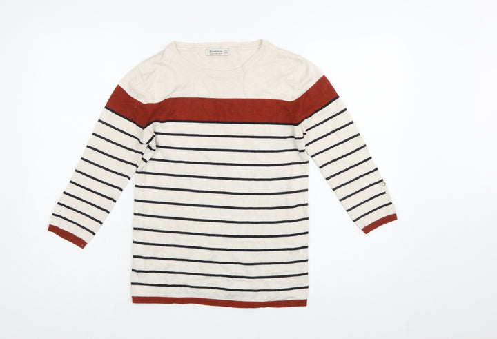 Stradivarius Women’s Multicoloured Striped Jumper Size 10 Crew Neck