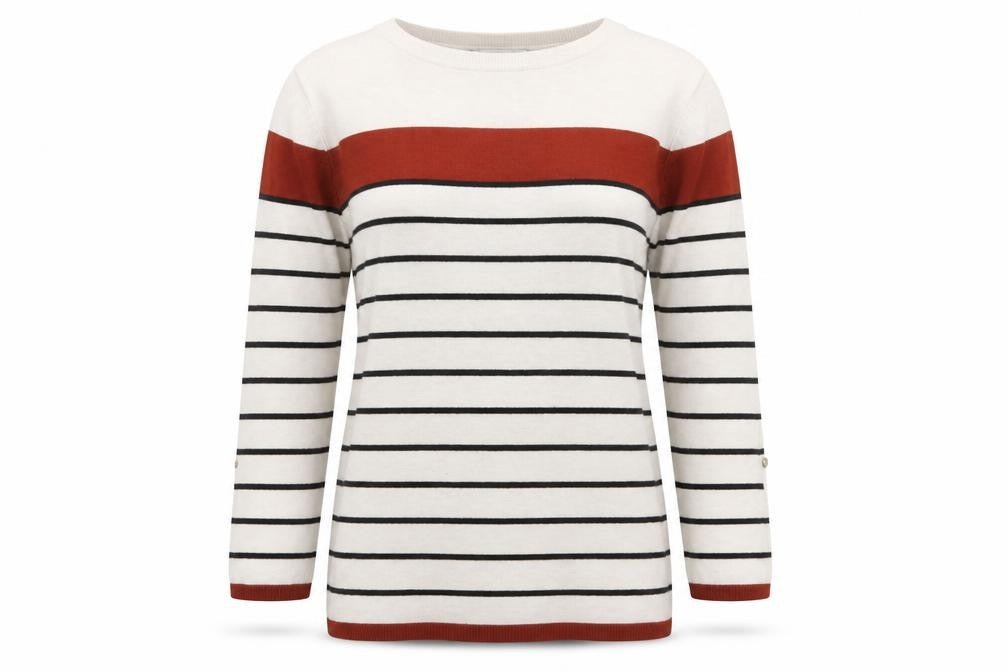 Front view of Stradivarius Women’s Multicoloured Striped Jumper, size UK 10, Crew Neck