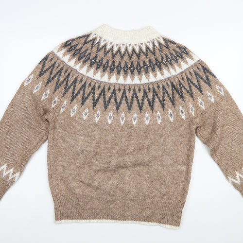 Tu Women Beige Fair Isle Knit Jumper Size 10 Crew Neck Long Sleeve