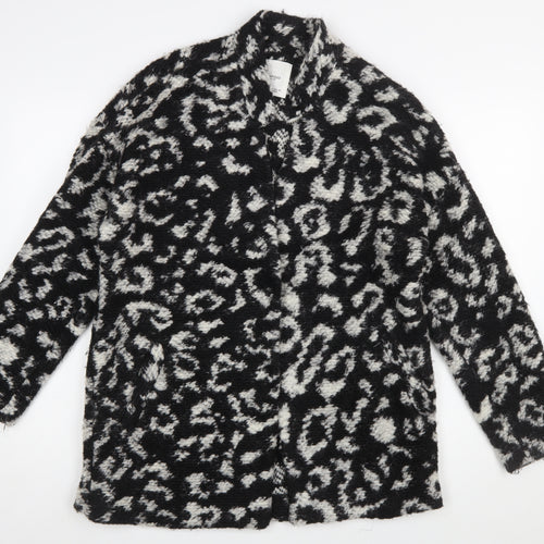 Mango Women’s Black White Animal Print Cardigan Small Wool Blend