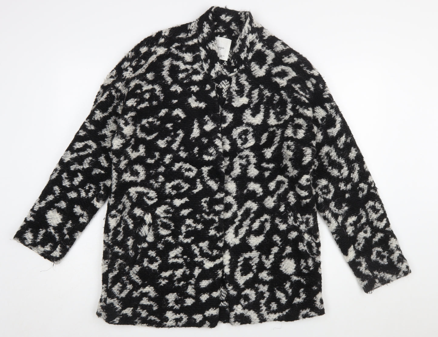 Mango Women’s Black White Animal Print Cardigan Small Wool Blend