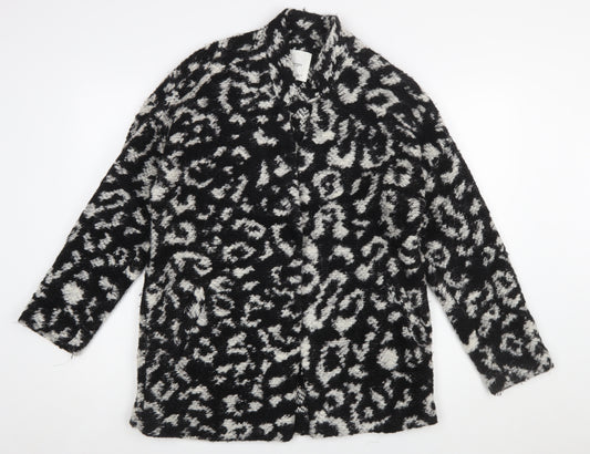 Mango Women’s Black White Animal Print Cardigan Small Wool Blend
