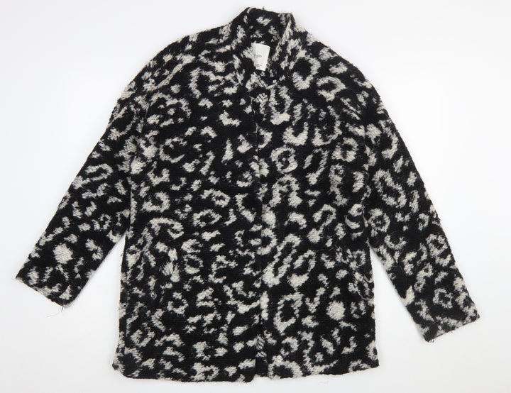 Mango Women’s Black White Animal Print Cardigan Small Wool Blend