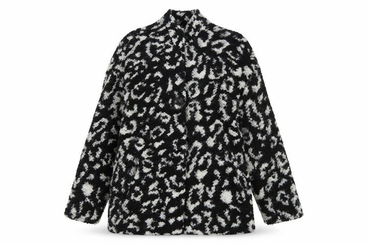 Mango Women’s Black White Animal Print Cardigan Small Wool Blend