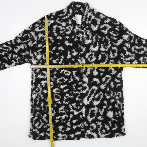 Mango Women’s Black White Animal Print Cardigan Small Wool Blend