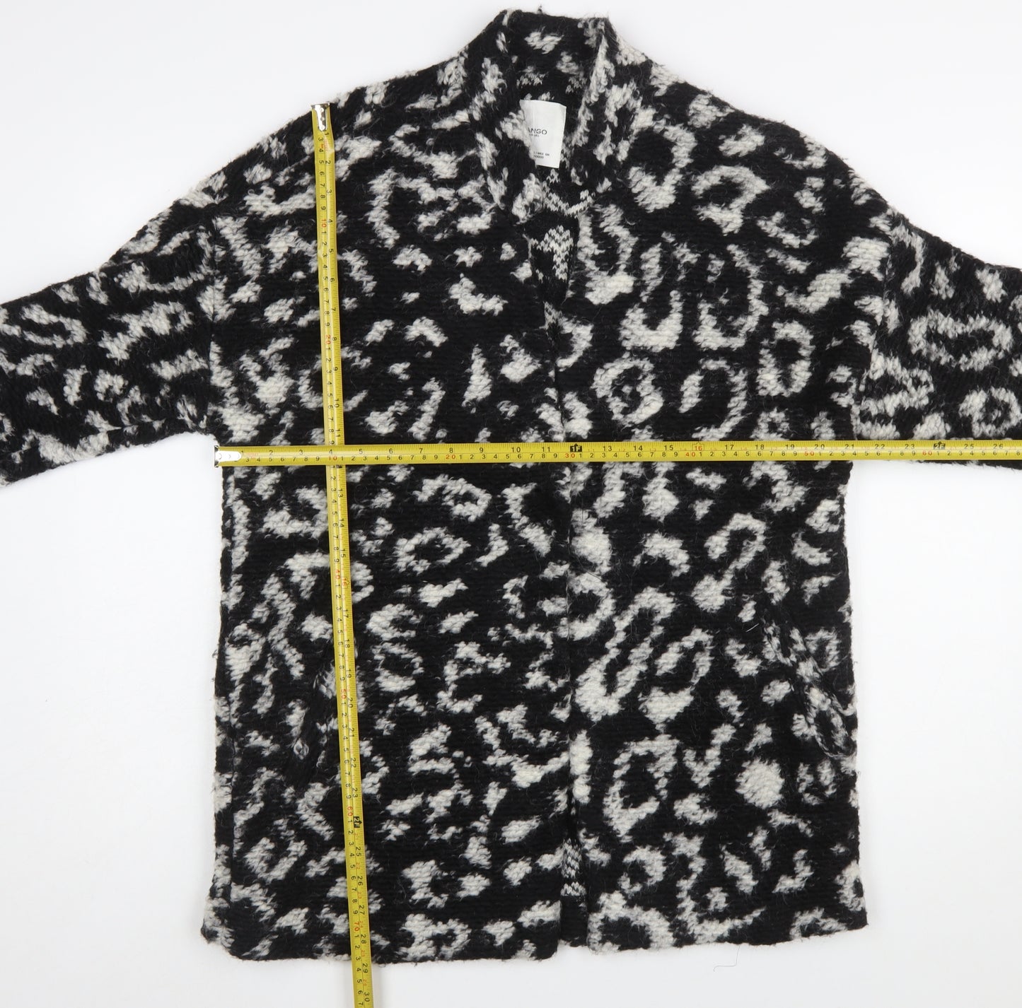 Mango Women’s Black White Animal Print Cardigan Small Wool Blend