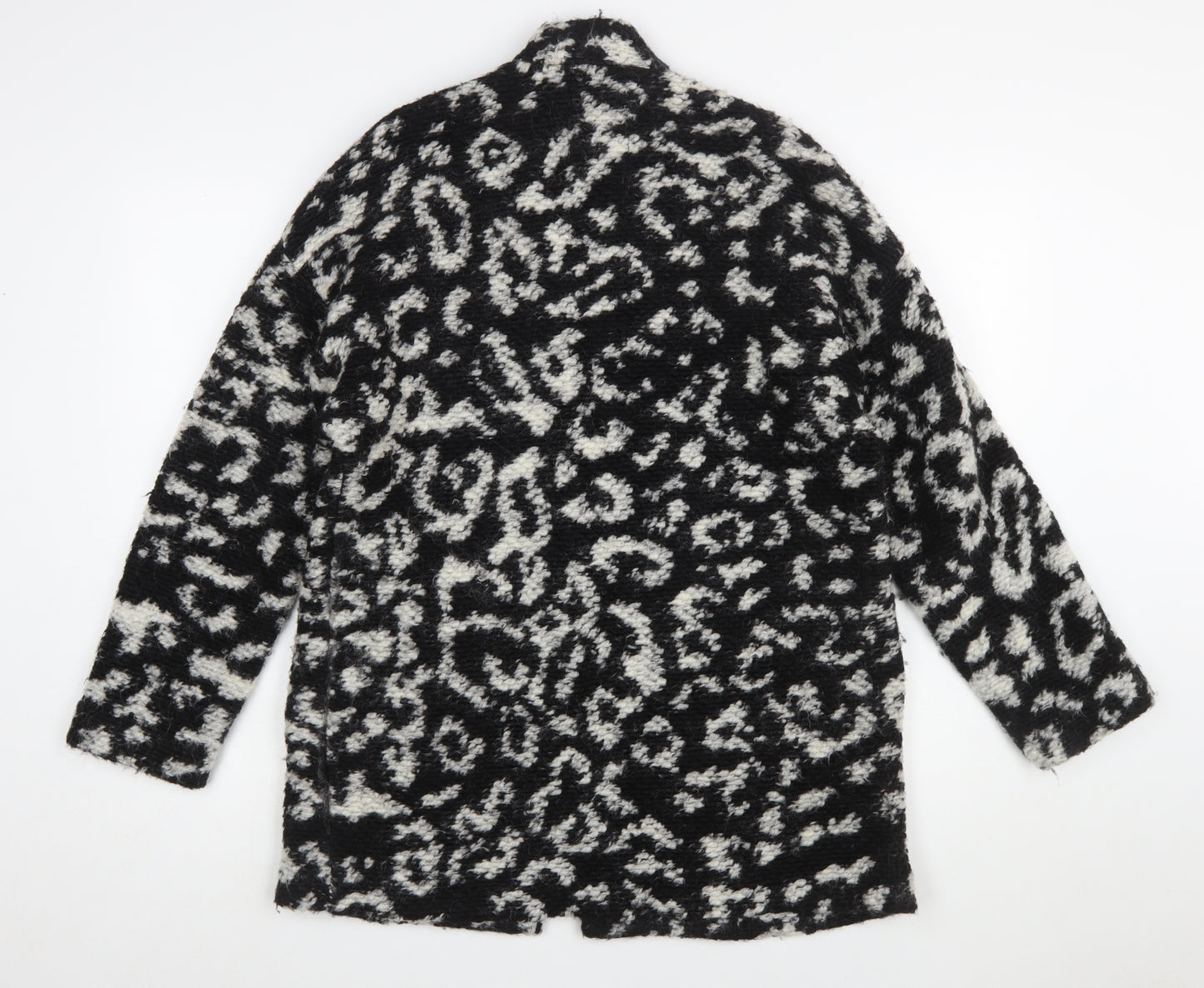 Mango Women’s Black White Animal Print Cardigan Small Wool Blend