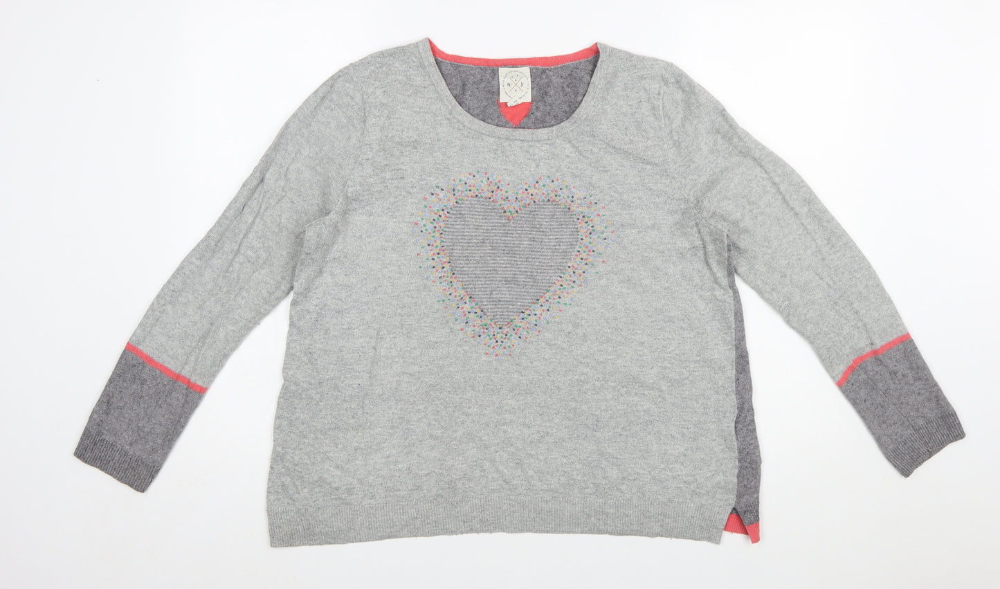 White Stuff Women Grey Heart Pullover Jumper Size 16 Cotton Blend