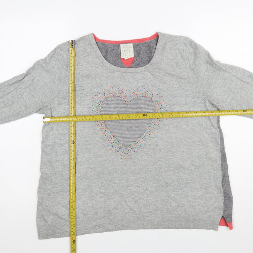 White Stuff Women Grey Heart Pullover Jumper Size 16 Cotton Blend