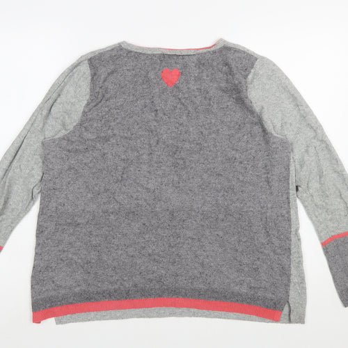 White Stuff Women Grey Heart Pullover Jumper Size 16 Cotton Blend