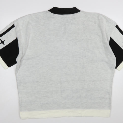 boohooMAN Men’s White Racing Team Collared Knit Jumper 2XL