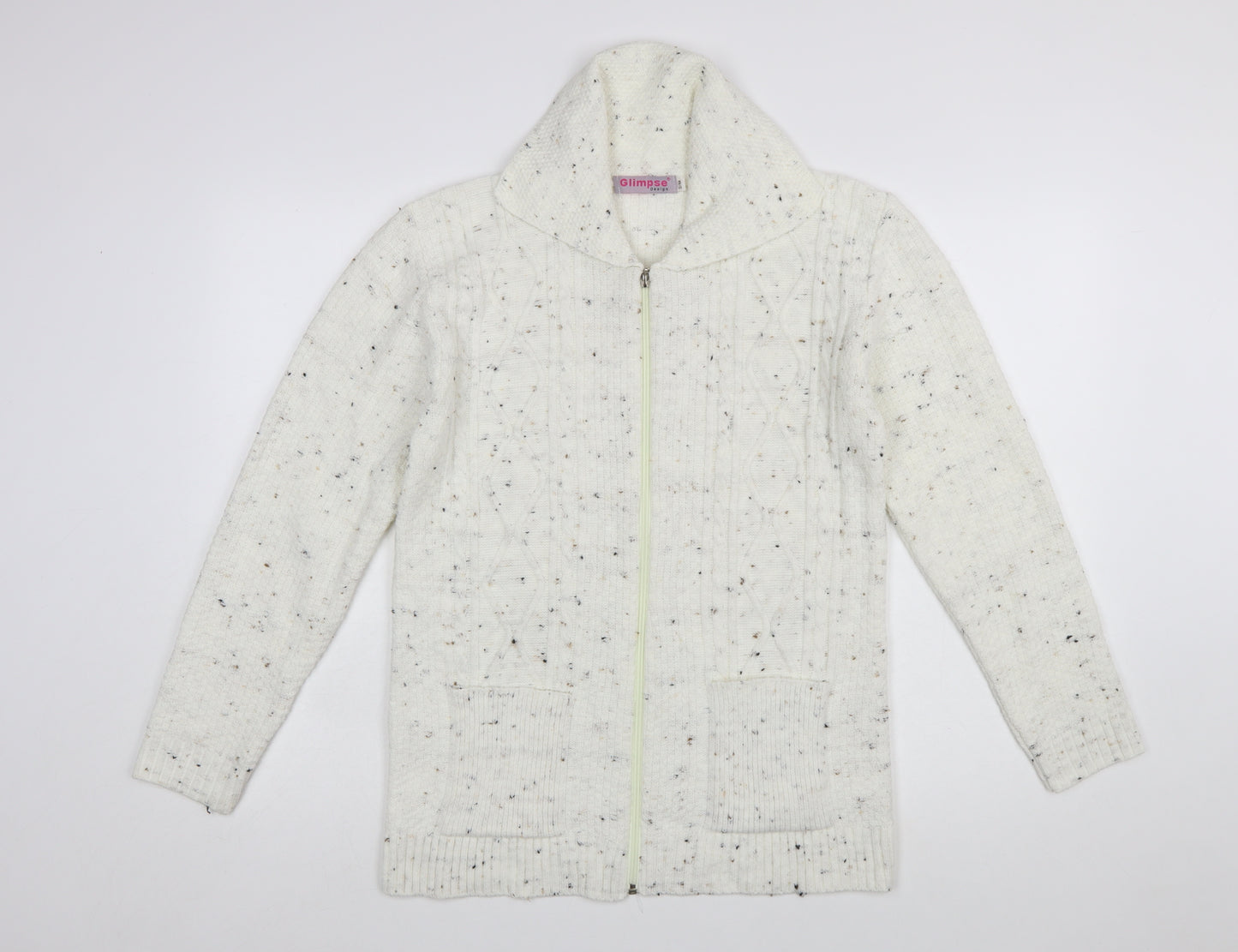 Glimpse Women's Ivory Cable-Knit Full Zip Jumper S