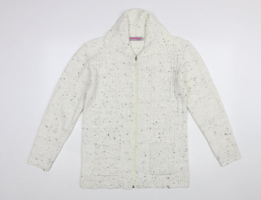 Glimpse Women's Ivory Cable-Knit Full Zip Jumper S