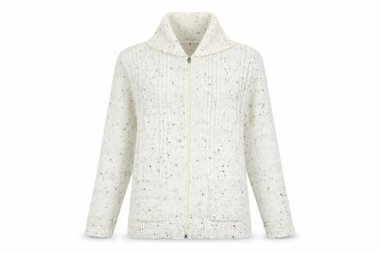 Front view of Glimpse Women's Ivory Cable-Knit Full Zip Jumper S