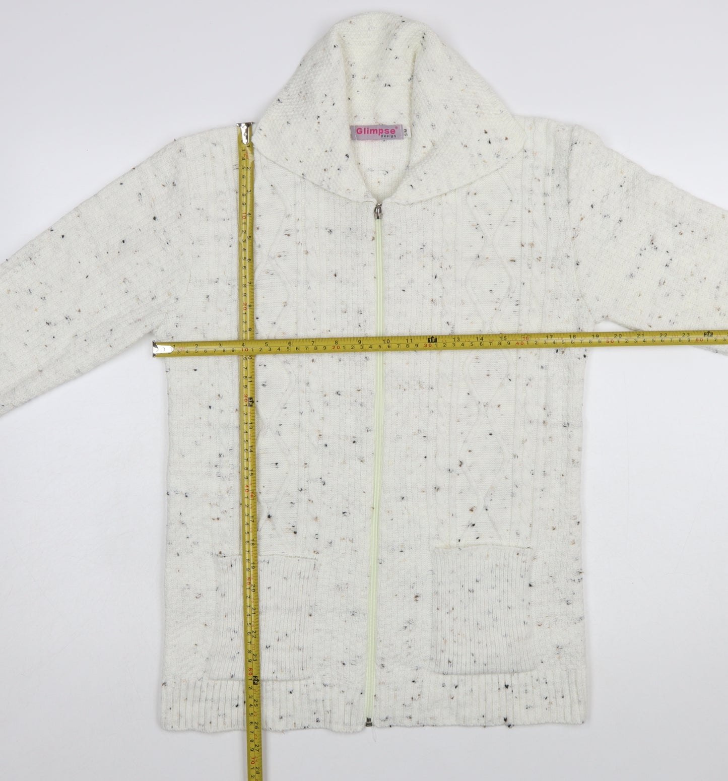 Glimpse Women's Ivory Cable-Knit Full Zip Jumper S