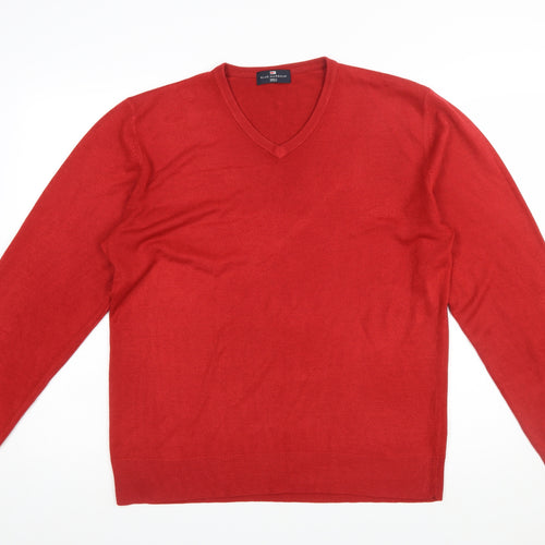 Marks and Spencer Blue Harbour Men's Red V-Neck Acrylic Jumper Size L