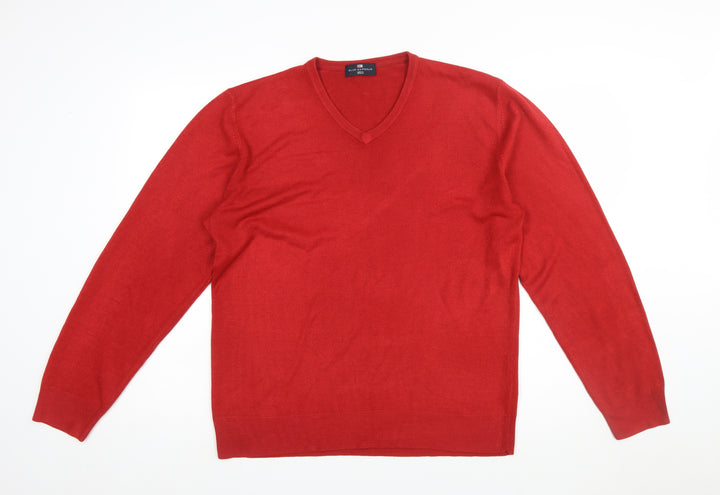 Marks and Spencer Blue Harbour Men's Red V-Neck Acrylic Jumper Size L