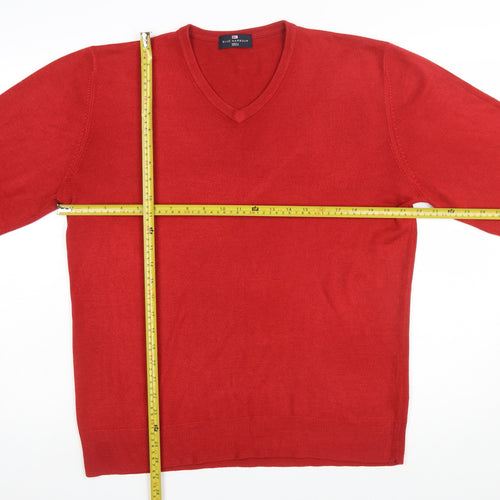 Marks and Spencer Blue Harbour Men's Red V-Neck Acrylic Jumper Size L