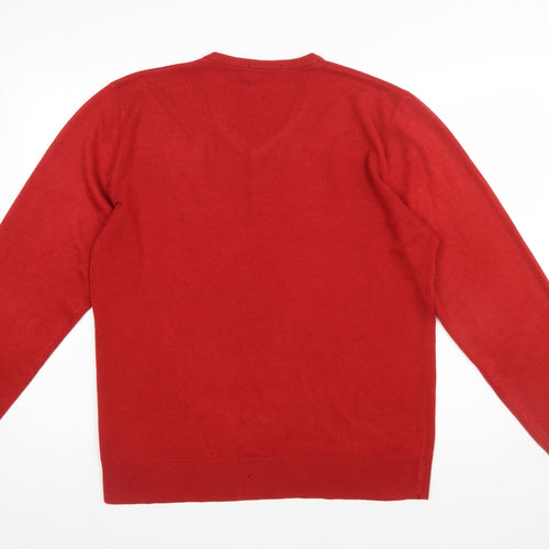 Marks and Spencer Blue Harbour Men's Red V-Neck Acrylic Jumper Size L