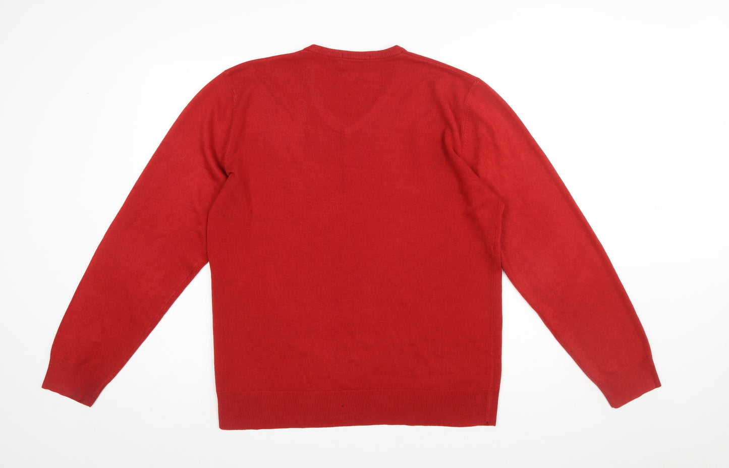 Marks and Spencer Blue Harbour Men's Red V-Neck Acrylic Jumper Size L