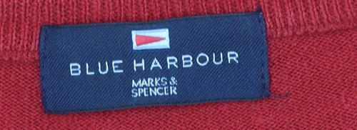 Marks and Spencer Blue Harbour Men's Red V-Neck Acrylic Jumper Size L