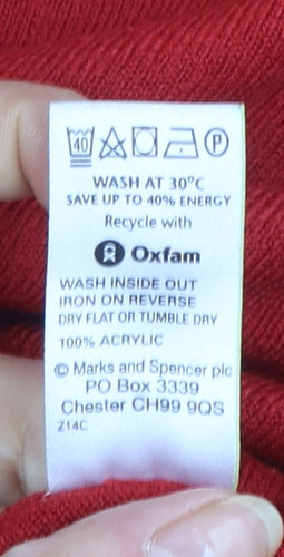 Marks and Spencer Blue Harbour Men's Red V-Neck Acrylic Jumper Size L
