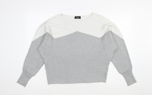 Klass Women's Grey Ivory Knit Pullover Jumper XL Relaxed Long Sleeve