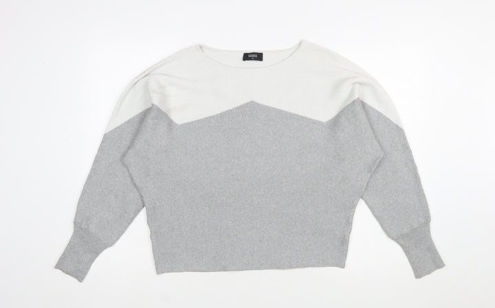 Klass Women's Grey Ivory Knit Pullover Jumper XL Relaxed Long Sleeve