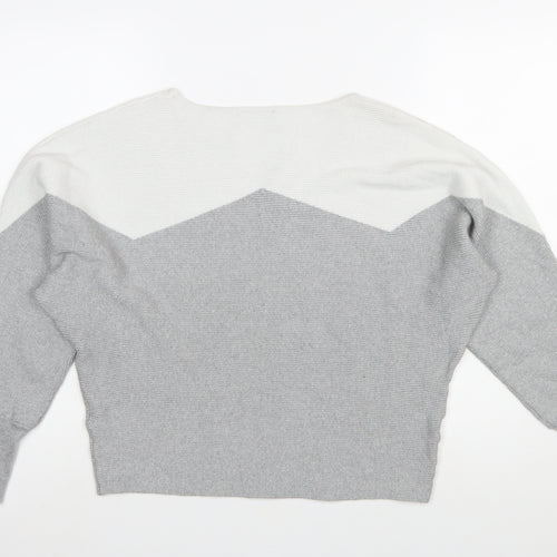 Klass Women's Grey Ivory Knit Pullover Jumper XL Relaxed Long Sleeve