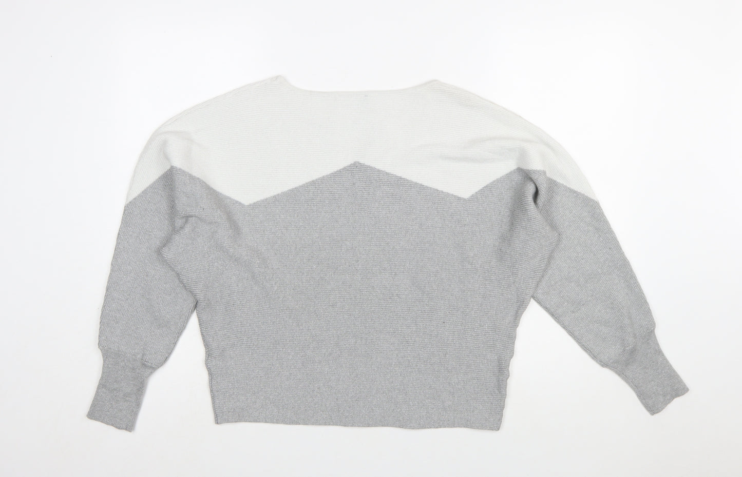 Klass Women's Grey Ivory Knit Pullover Jumper XL Relaxed Long Sleeve