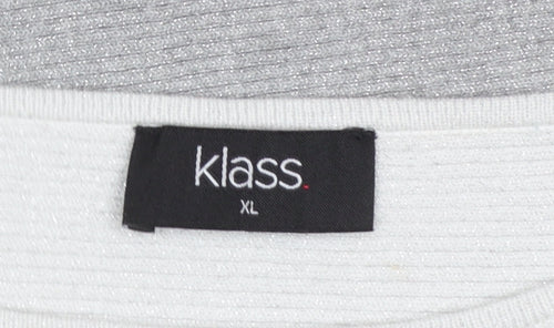 Klass Women's Grey Ivory Knit Pullover Jumper XL Relaxed Long Sleeve