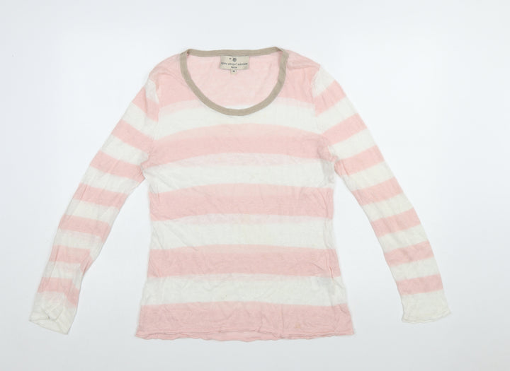Fenn Wright Manson Women’s Pink Striped Linen Jumper Size 14 Petite