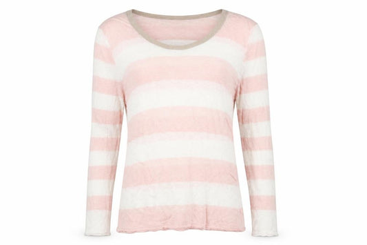 Front view of Fenn Wright Manson Women’s Pink Striped Linen Jumper, size UK 14, Petite