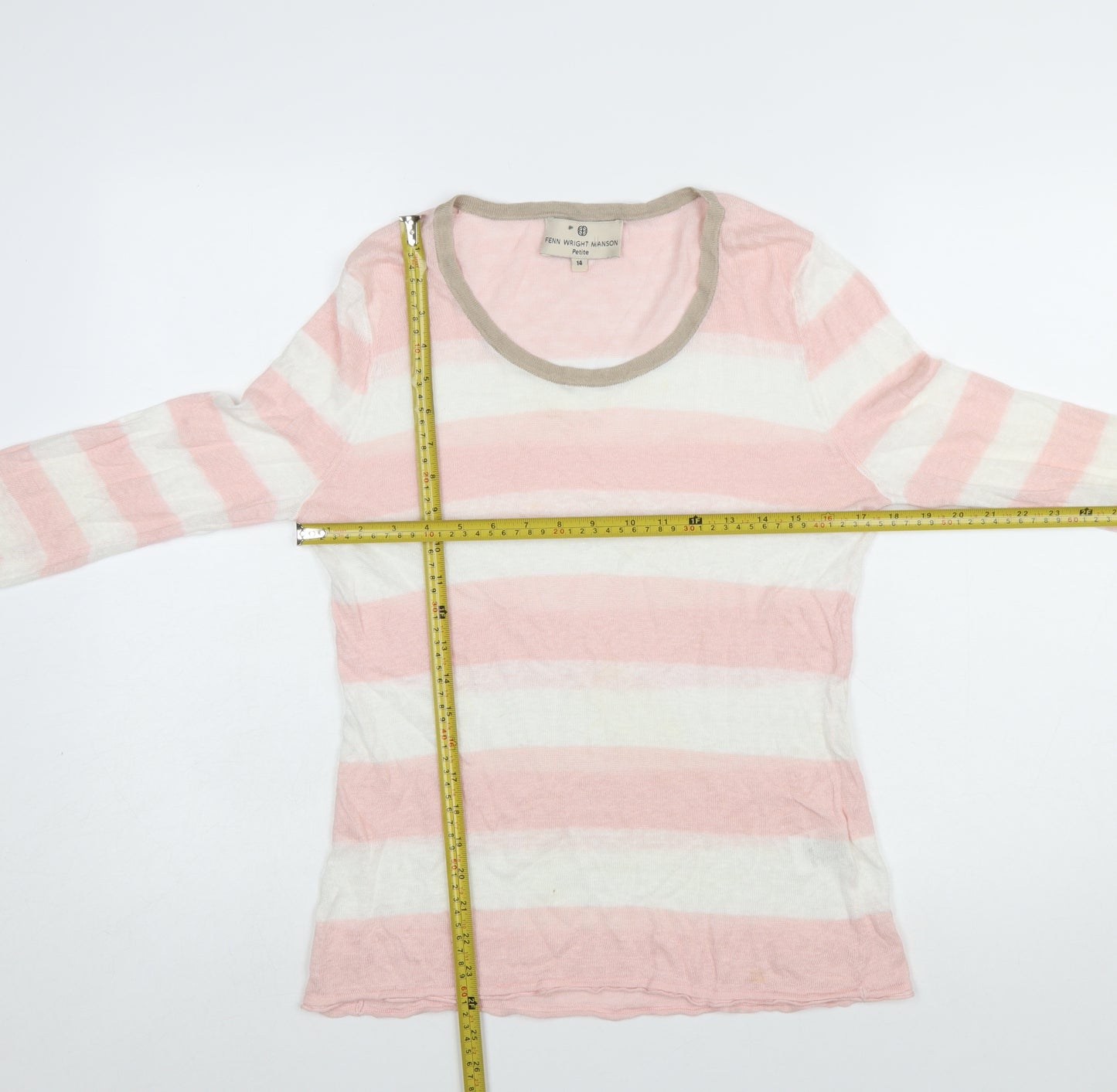 Fenn Wright Manson Women’s Pink Striped Linen Jumper Size 14 Petite