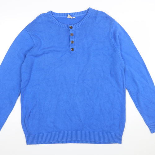 Cotton Traders Men's Blue XL Henley Jumper Lightweight Knit