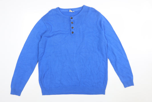 Cotton Traders Men's Blue XL Henley Jumper Lightweight Knit