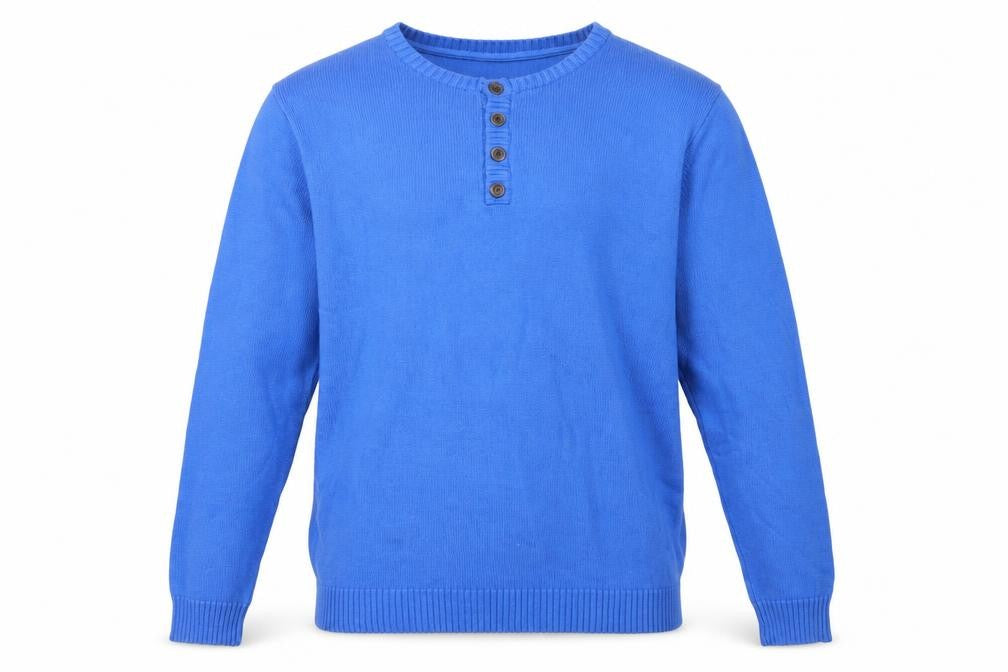 Front view of Cotton Traders Men's Blue XL Henley Jumper Lightweight Knit