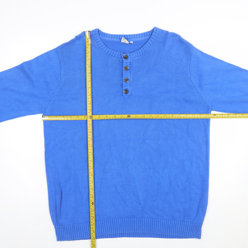 Cotton Traders Men's Blue XL Henley Jumper Lightweight Knit