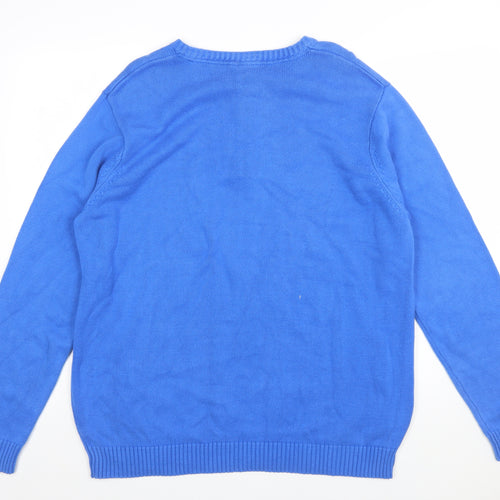 Cotton Traders Men's Blue XL Henley Jumper Lightweight Knit