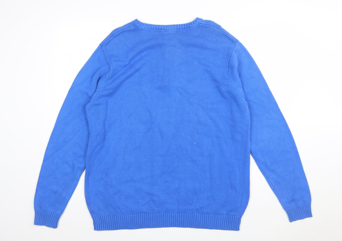 Cotton Traders Men's Blue XL Henley Jumper Lightweight Knit